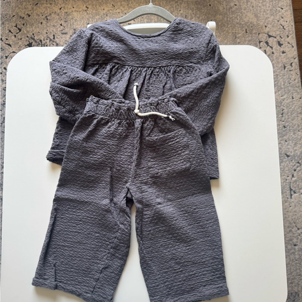 Gray Textured Pants with Drawstring
